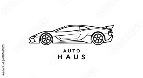 Black and White Sports Car Illustration.