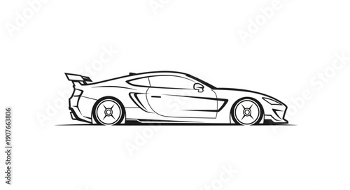 Black and White Sports Car Illustration.