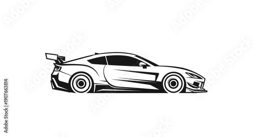 Black and White Sports Car Illustration.
