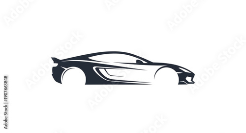 Black and White Sports Car Illustration.