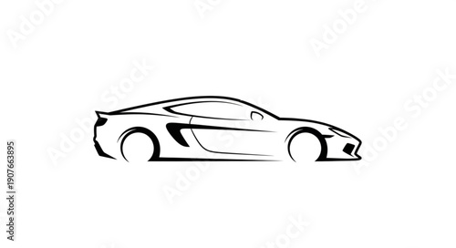 Black and White Sports Car Illustration.