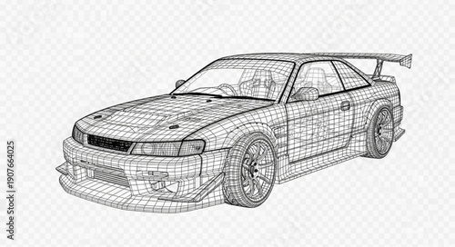 Black and White Racing Car Illustration.