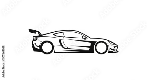 Black and White Sports Car Illustration.