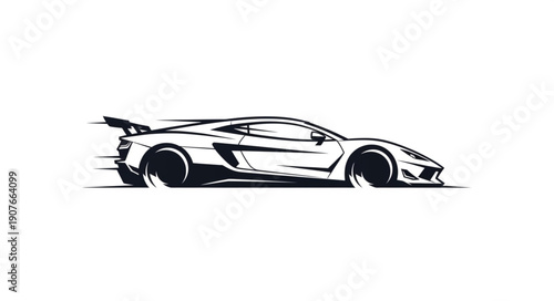 Black and White Sports Car Illustration.