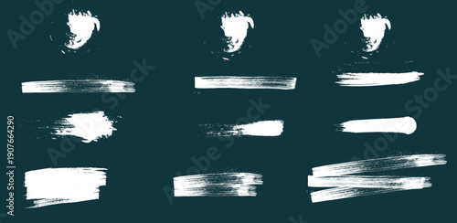 White Paint Brush Stroke Set on Dark Background – Grunge Ink Smear Collection