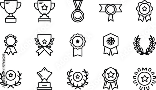 Black and white of awards and certificates with stars and ribbons trophy medal