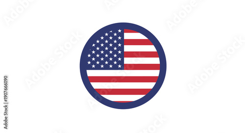Circular emblem featuring the iconic stars and stripes of the United States flag, symbolizing national pride and patriotism, set against a clean white background