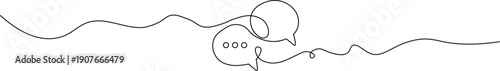 Black line illustration of a person speaking in a thought bubble with a wavy line symbolizing conversation and ideas

