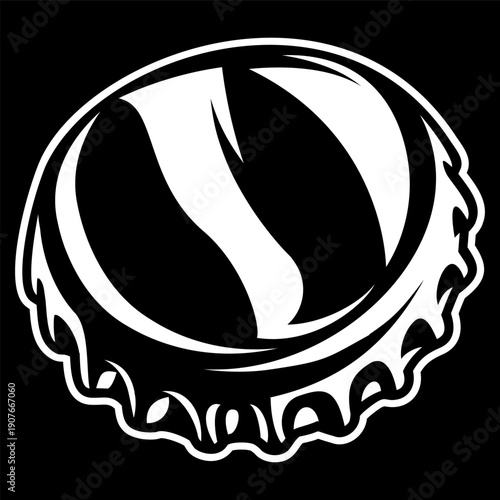 A crumpled metal bottle cap in monochrome, featuring a realistic dented texture and simple form, for graphic elements or industrial themes