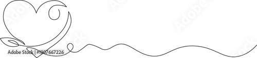 Heart symbol with continuous line art and ribbon emotive minimalist illustration for love and care concepts