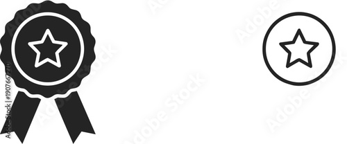 Black star ribbon and star on white background symbol