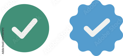 Green circle and blue starburst checkmark