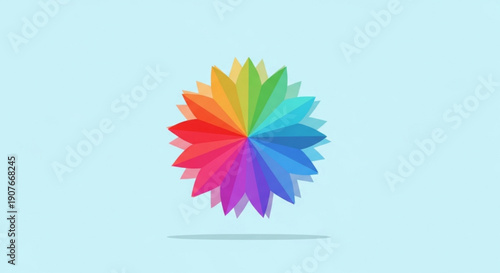 Vibrant multicolor whisk icon with sharp petals on light blue background for culinary or design concepts