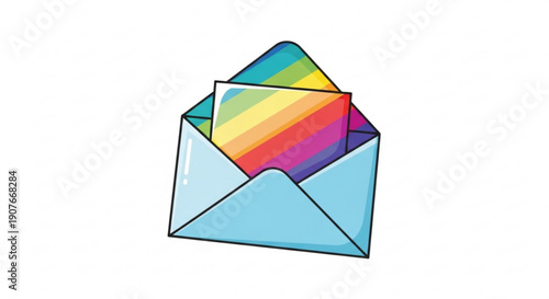 Colorful rainbow letter envelope icon with light blue paper and vibrant gradient insert