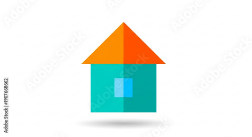 Simple house icon with orange roof and teal body on white background symbolizing home and shelter concept