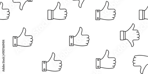 Thumbs Up and Thumbs Down Line Icon Set with Like, Dislike, Approval, and Feedback Hand Symbols for Apps and Websites