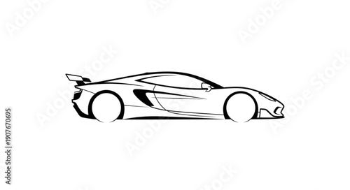 Black and White Sports Car Illustration.