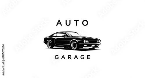 Black Car Auto Garage Illustration.