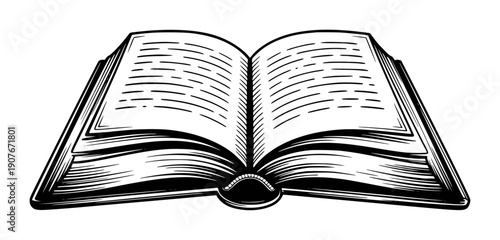 Open Book Black and White Style Isolated White Background reading knowledge