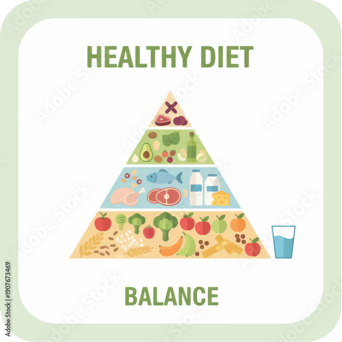 Healthy Diet Food Pyramid Balance Illustration.