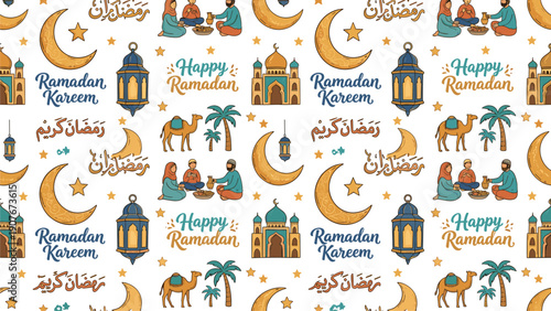 Ramadan Kareem Islamic Pattern Background - Festive Iftar & Eid Celebration Design