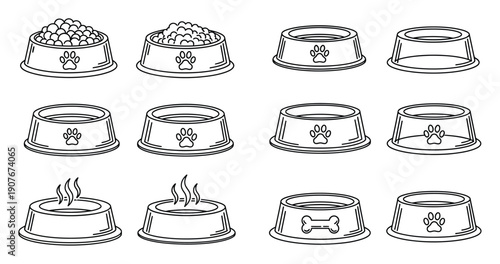 Collection of Dog Bowls: Full, Empty, Hot Food, and Bone Design