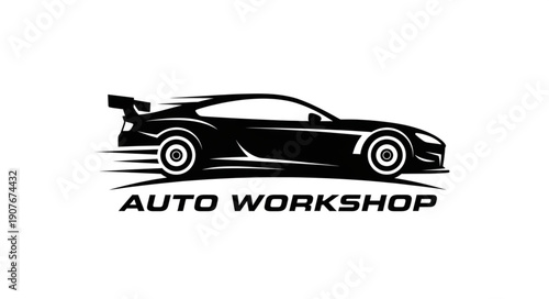 Black Sports Car Auto Workshop Logo.