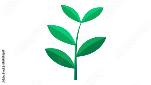 Green plant branch with six leaves growing vertically on a transparent background representing growth, environmental ecology, nature symbol in flat vector graphic style vector illustration.