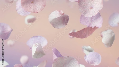 Empty background concept where petals are scattered against a soft pastel-toned background.