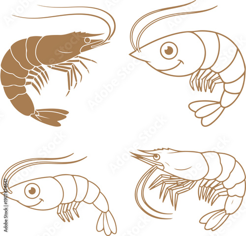 A pixelated image of four seafood illustrations in a square grid. Vector, illustration