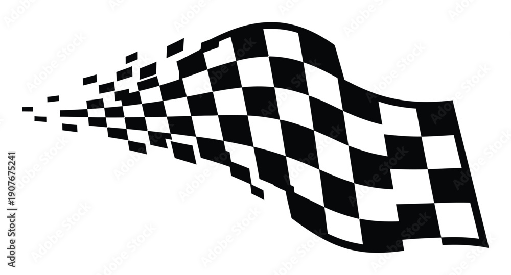 Naklejka premium Waving Black and White Checkered Flag with Pixelated Effect