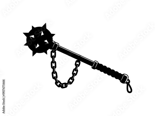Black Vector Spiked Mace with Chain Graphic