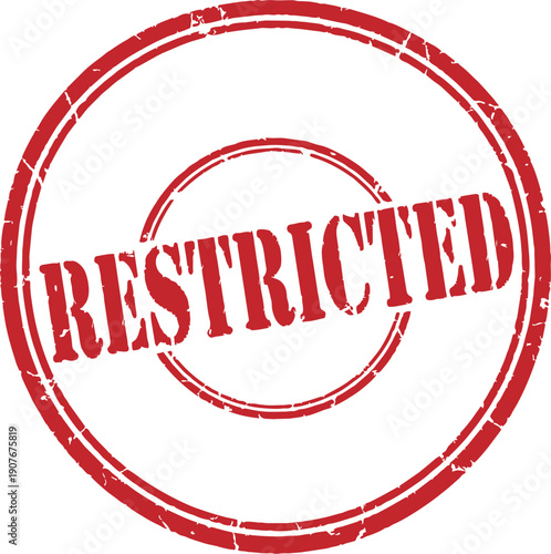A red and white circular stamp with the word "RESTRICTED" in bold red letters, indicating a prohibition or limitation