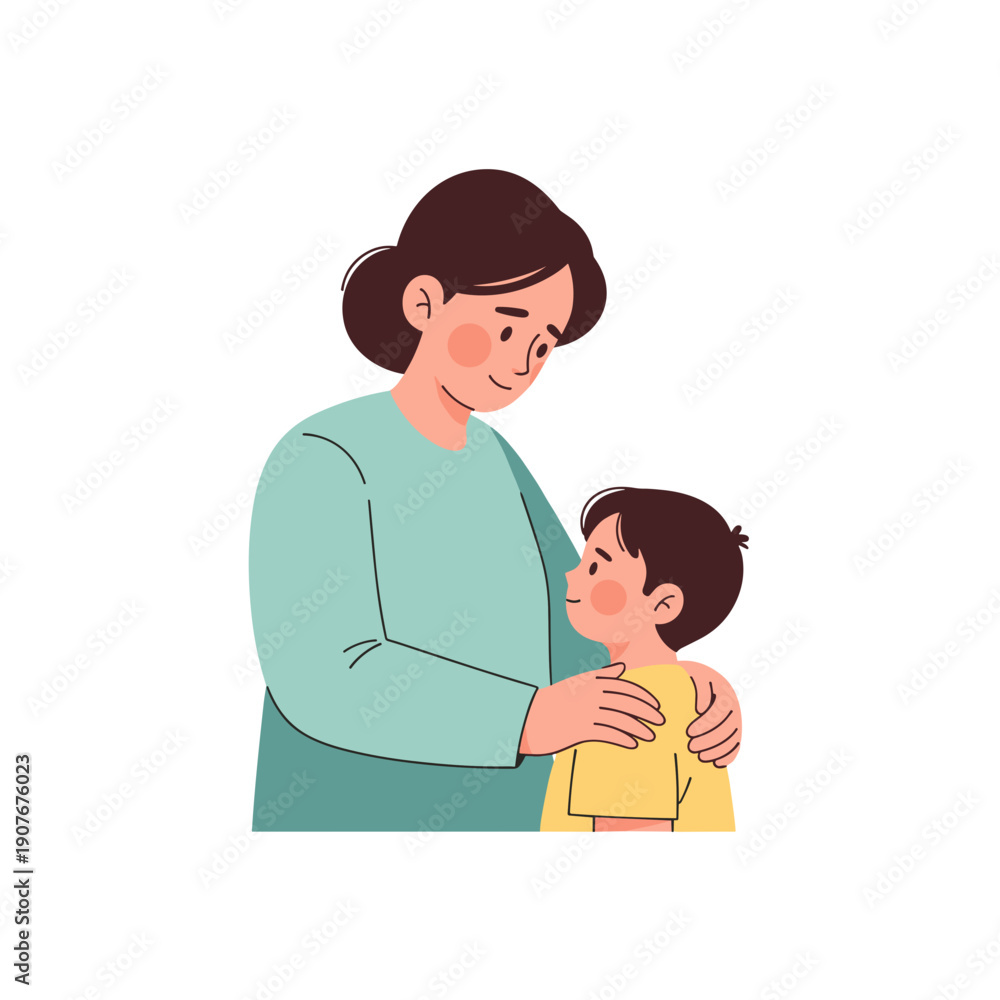 Obraz premium Mother hugging her son in a warm domestic scene