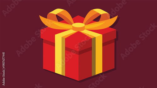 Red gift box with a yellow ribbon set against a beige