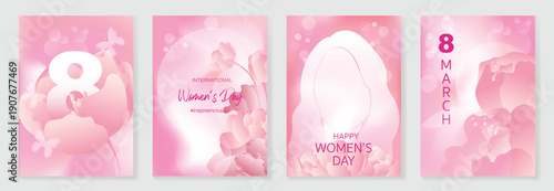International Womens Day vector poster illustration with minimal abstract shapes, heart outline and soft blush background. Modern design for posters, banners, invitations and web headers.