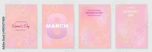 International Womens Day vector poster illustration with soft pattern, elegant text and pastel pink background with subtle texture. Elegant design for posters, greeting cards, flyers and invitations.