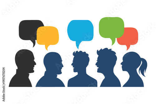 People communication speech bubbles group discussion concept. People Communication Discussion Concept with Speech Bubbles Vector Illustration.