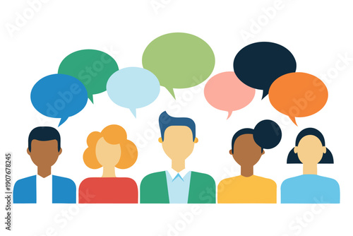 People communication speech bubbles group discussion concept. People Communication Discussion Concept with Speech Bubbles Vector Illustration.