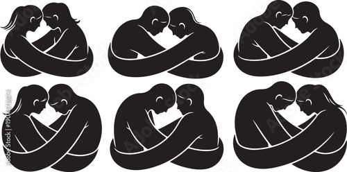 Silhouette of a romantic couple about to kiss closely