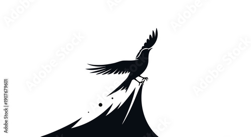 A black vector illustration of a flying eagle and bird silhouette with open wings symbolizes freedom and nature in this wild animal art design for a hawk or falcon tattoo
