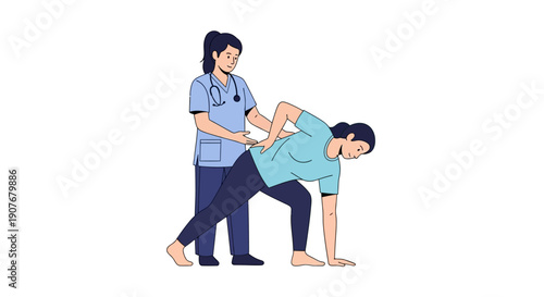 Physiotherapist Helping Female Patient With Lunge Exercise