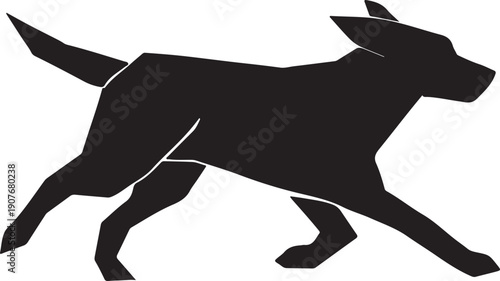 A black silhouette of a dog with musical notes overlaying its body