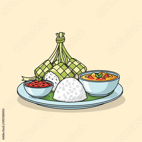 Set of traditional ramadan food including rice soup and skewers