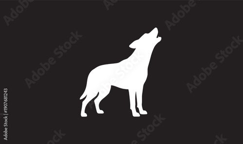 Howling Wolf Silhouette Vector, Lone White Canine in Minimalist Dark Background