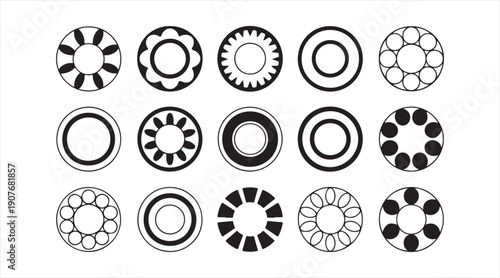 Black rotating loader and status indicator symbols in minimal flat style