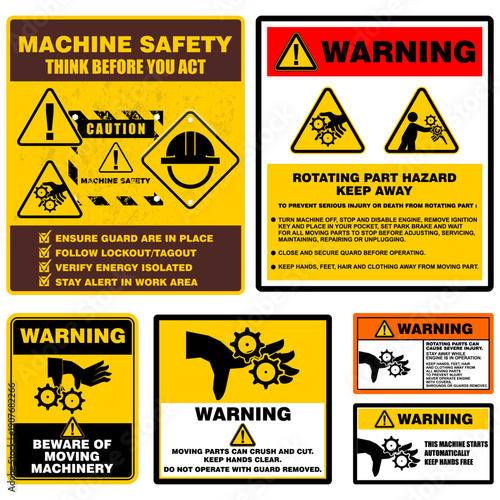 Machine safety, think before you act, sign vector