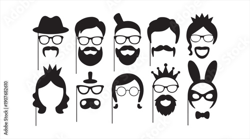 Hipster avatar face icon collection with beards, glasses, and hairstyles