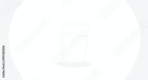 Minimalist line art illustration depicting a simple drinking glass filled with water against a stark white background representing purity and refreshment needs