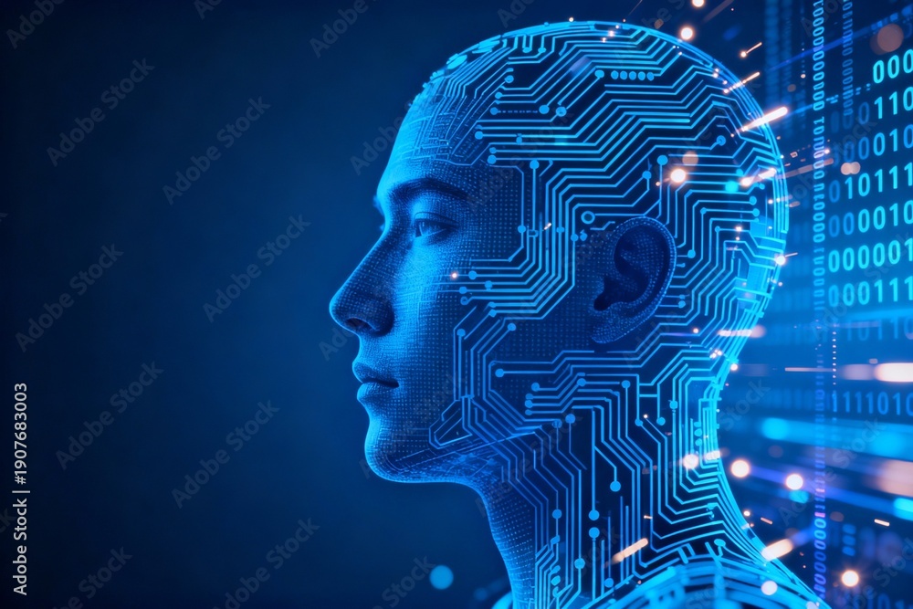 Obraz premium Human head with circuit patterns